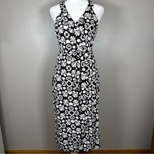 Ann Taylor Geo Sleeveless Wrap Dress Size Small Black White Stretch Career Wear